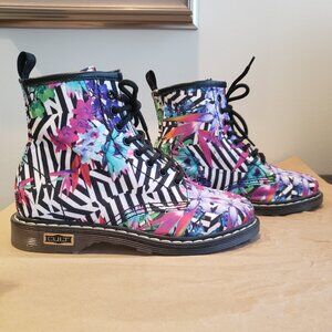 CULT Amphibian Combat Boot Laced Multicolor Floral Print Rubber Sole Womens US 6